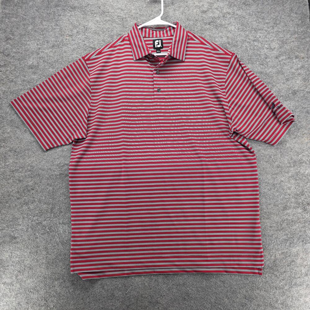 FootJoy Polo Shirt Mens Extra Large Red Gray Stripe Golf Shadow Glen Stretch